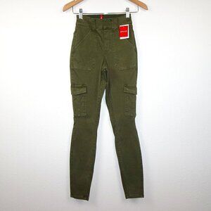 Spanx Cargo Pants Women's Size XS Green Pull On High Waist Ankle Twill